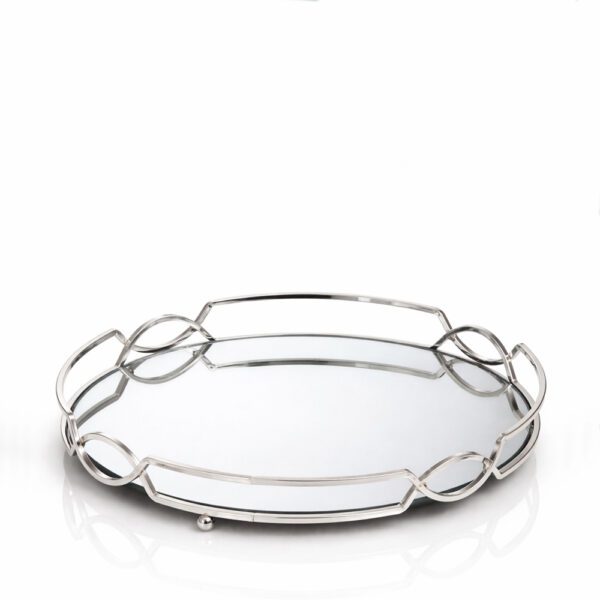 Στρογγυλός ασημένιος δίσκος γάμου με καθρέφτη DM-0080