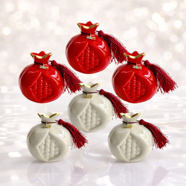 Γούρι Ρόδι Κεραμικό σετ 6 τεμαχίων, σε Κόκκινο και Λευκό