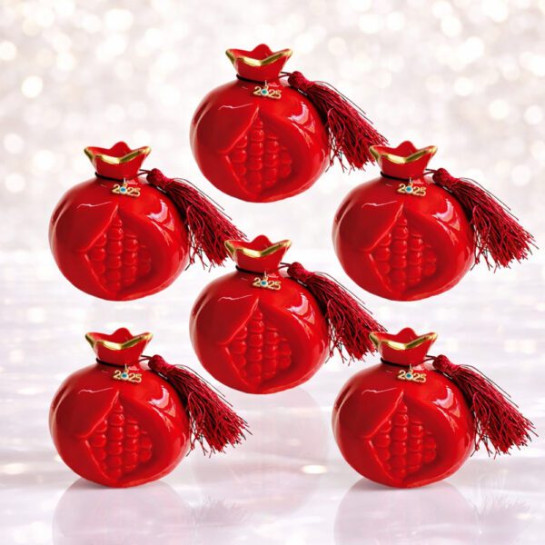 Γούρι Ρόδι Κεραμικό σετ 6 τεμαχίων, σε Κόκκινο