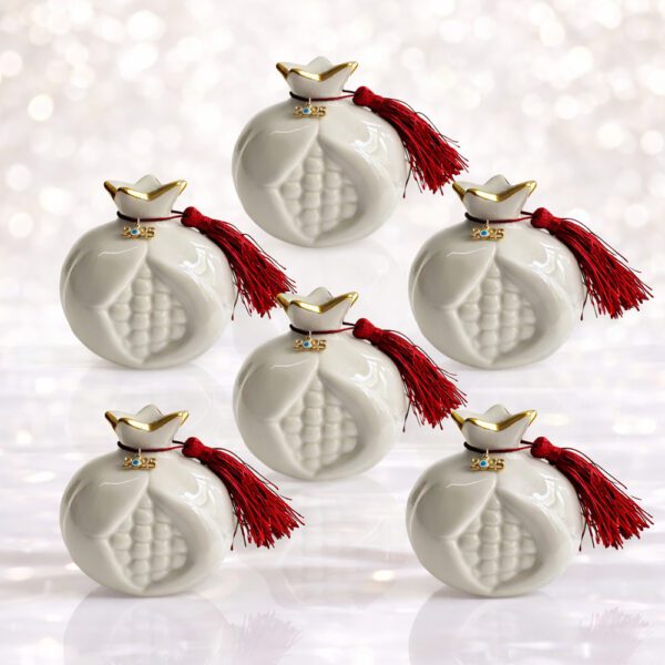 Γούρι Ρόδι Κεραμικό σετ 6 τεμαχίων, σε Λευκό