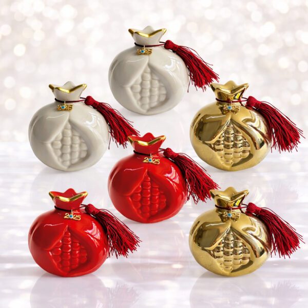 Γούρι Ρόδι Κεραμικό σετ 6 τεμαχίων, σε Κόκκινο, Λευκό, Χρυσό