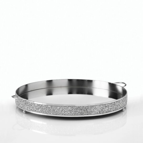 Στρογγυλός ασημένιος δίσκος γάμου με καθρέφτη και ασημένια στρας DM-0650