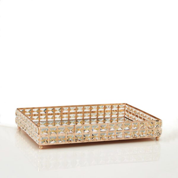 Ορθογώνιος χρυσός δίσκος γάμου με καθρέφτη και κρύσταλλα DM-0720