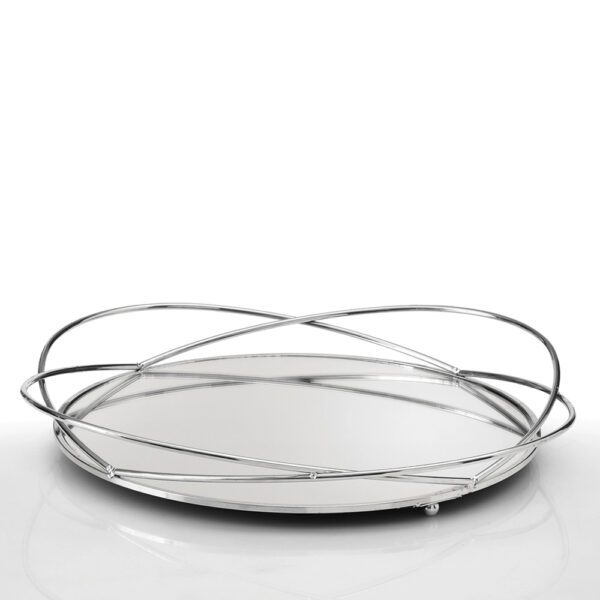 Στρογγυλός ασημένιος δίσκος γάμου με καθρέφτη DM-0750